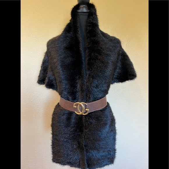 Saks fifth Ave blk mink fur wrap stole cape shrug shawl w/Pockets - Picture 13 of 16